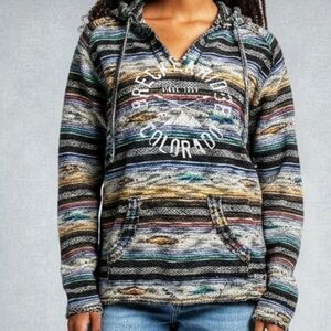 Striped Hooded Pullover with Graphic Logo